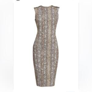 Victoria Beckham Backless Snake-Print Sheath Dress in Brown and Cream